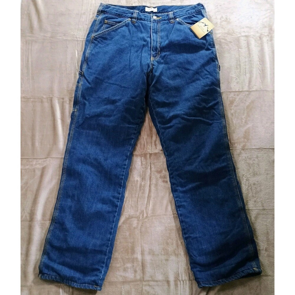 Blue Mountain Men Fleece Lined Jeans 36x34 NWT Medium Wash Utility Workwear...